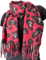 Lange Warme Dames Sjaal - Panter - Luipaard Print - Rood - 180 x 70cm (MLH5)