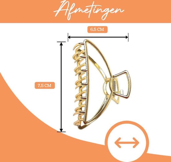 Gouden haarklem, 7,5 cm hoog en 6,5 cm breed.