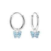Joy|S - Zilveren vlinder bedel oorbellen - oorringen - kristal blauw