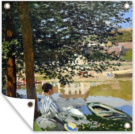 Tuinposters Op de oever van de Seine, Bennecourt - Claude Monet - 50x50 cm - Tuindoek - Buitenposter