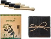 green-goose® Bamboe Philips Sonicare Opzetborstels | 4 Stuks | Met Natuurlijk Vegan Houtskoolzeepje | Actief Houtskool Opzetborsteltjes | Milieuvriendelijk | Eco | Duurzaam