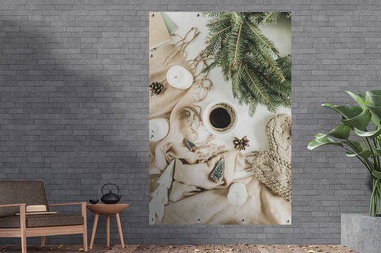 Décoration murale Hiver - Café - Pin - 120x180 cm - Poster jardin - Toile jardin - Poster extérieur