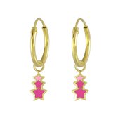 Joy|S - Zilveren ster bedel oorbellen - roze sterren - oorringen - 14k goudplating