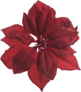 1x stuks decoratie bloemen kerstster rood glitter op clip 24 cm - Decoratiebloemen/kerstboomversiering/kerstversiering