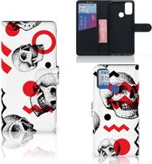 GSM Hoesje Alcatel 1S (2021) Bookstyle Case Skull Red