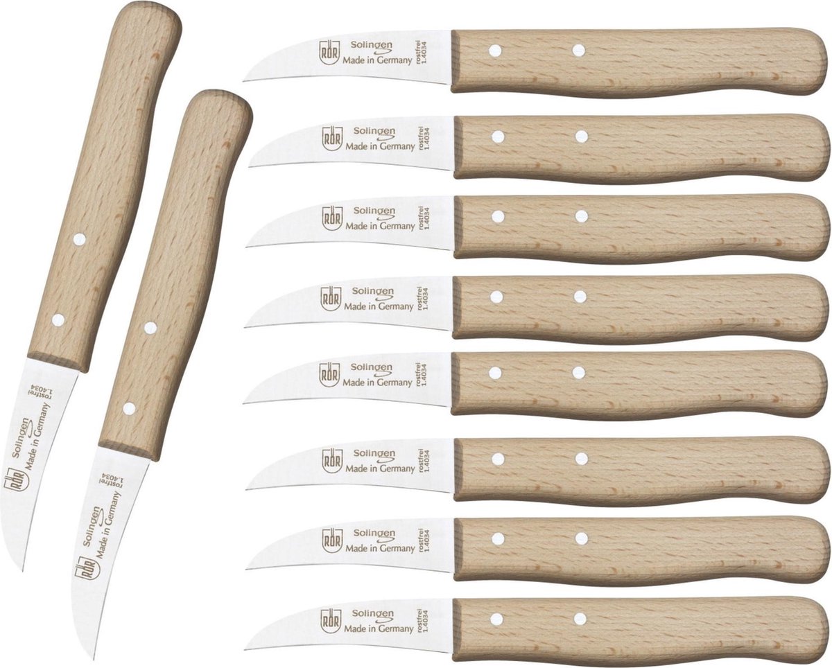 Solingen Schilmesje Krom Hout RVS - Oma's Keukenmesje - 10 Stuks