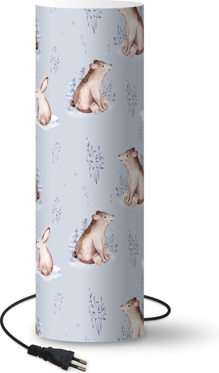 Lamp - Nachtlampje - Tafellamp slaapkamer - Winter - Konijn - Beer - 50 cm hoog - Ø15.9 cm - Inclusief LED lamp