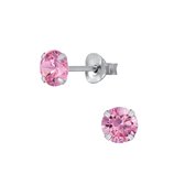 Joy|S - Zilveren ronde oorbellen - 5 mm - zirkonia roze