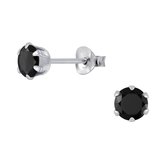 Joy|S - Zilveren ronde oorbellen - 5 mm - zirkonia zwart