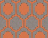 SYMMETRISCH RETRO BEHANG - Beige Grijs Oranje Koper - AS Creation Pop Style