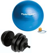 Tunturi - Fitness Set - Vinyl Halterset 15 kg  - Gymball Blauw 90 cm