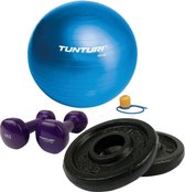 Tunturi - Fitness Set - Vinyl Dumbbell 2 x 1 kg - Gymball Blauw 90 cm - Halterschijven 2 x 0,5 kg