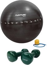 Tunturi - Fitness Set - Vinyl Dumbbell 2 x 2 kg  - Gymball Zwart met Anti Burst 55 cm