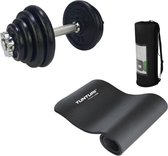 Tunturi - Fitness Set - Halterset 15 kg incl 1 Dumbbellstang - Fitnessmat 180 x 60 x 1,5 cm
