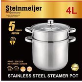 Steinmeijer Steam Pan Set Acier Inoxydable 6L - Ø 26 cm - 3 Pièces - Avec Fond 6 Couches