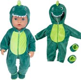 Dolldreams poppenkleding - Dinosaurus onesie met slofjes - Kleding set voor pop tot 43CM - Groen -  Geschikt voor Baby Born