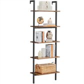 Segenn's Staande Plank - Boekenkast - Ladderplank - 5 Planken - Opberger voor Boeken - Decoratie - Woonkamer - Kantoor - Slaapkamer - Industrieel Design - Vintage Bruin-Zwart