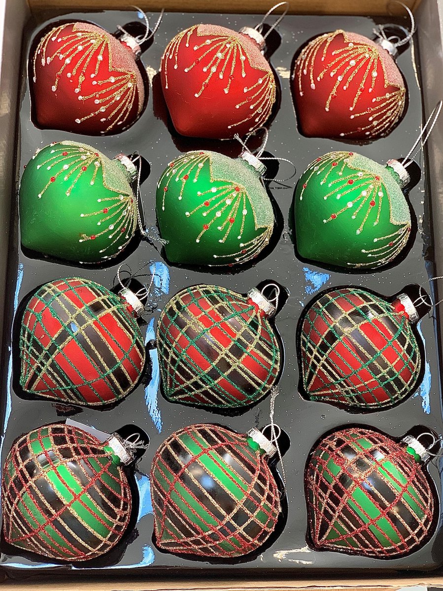 S&L Luxe Christmas Gifts kerstballenset met glitters - 12stuks - 8cm - kerstversiering - kerstballen