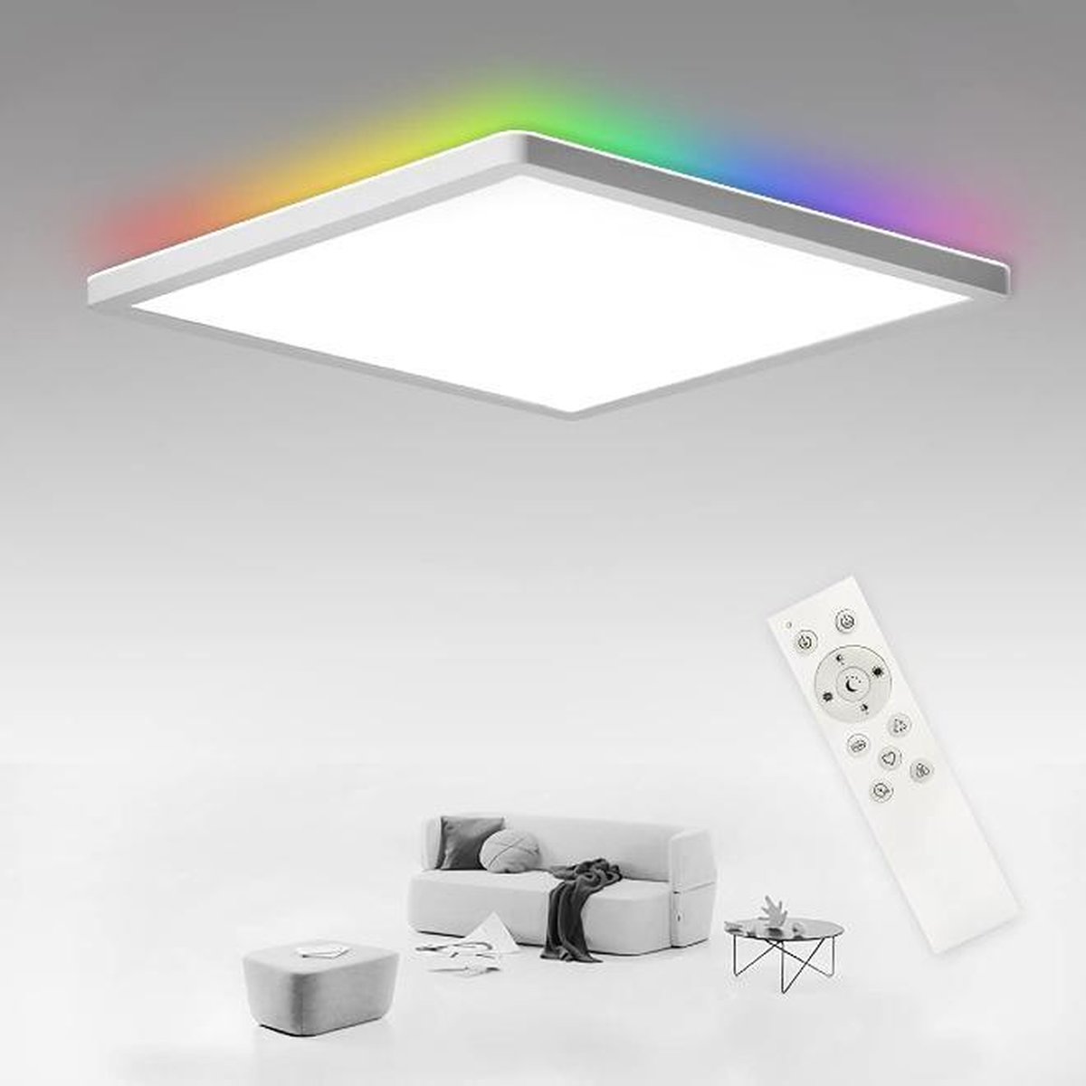 Plafonnier LED Dimmable, 24W+8W Plafonnier Rétro-éclairé RGB