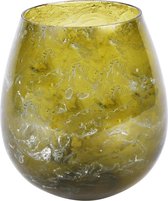 Theelicht / Waxinelicht marbled - Glas - Groen / Beige - 16 x 16 x 17 cm hoog