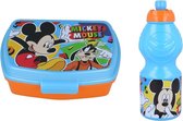 Mickey Mouse broodtrommel en beker - blauw / oranje - Mickey Mouse lunchbox met bidon
