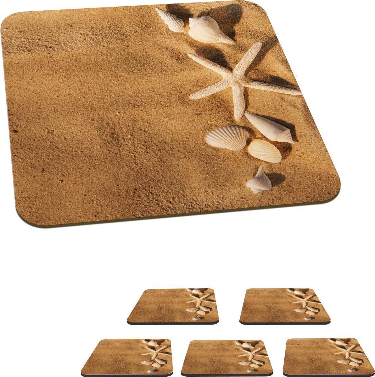 Onderzetters voor glazen - Zeester - Schelpen - Strand - 10x10 cm - Glasonderzetters - 6 stuks