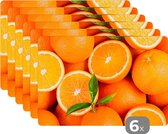 Placemat - Placemats kunststof - Fruit - Sinaasappel - Bladeren - 45x30 cm - 6 stuks - Hittebestendig - Anti-Slip - Onderlegger - Afneembaar