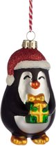 Kerstmis Pinguïn met Cadeautje Glazen Kerstbal