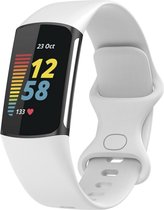 Siliconen Smartwatch bandje - Geschikt voor Fitbit Charge 5 siliconen bandje - wit - Strap-it Horlogeband / Polsband / Armband - Maat: Maat L