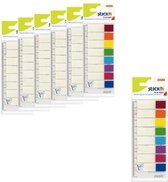 Film Index tab Stick'n - pack de 6 - 45x12mm sur règle flexible avec marquage millimétrique, 8x couleurs assorties néon/transparent, total 720 onglets index