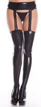 Wetlook Jarretelgordel Met Aangehechte Kousen - Zwart - Sexy Lingerie & Kleding - Lingerie Dames