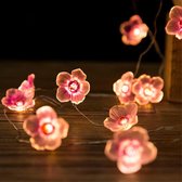 licht snoer lichtslinger - lampjes - roze bloemen blossom - sfeerverlichting - feestverlichting - Multi colour - 20 led lampjes op battterij - 2 meter