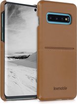 kwmobile Back cover voor Samsung Galaxy S10 - Telefoonhoesje in lichtbruin - Hoesje met pasjeshouder - Hoes van imitatieleer en kunststof