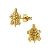 Joy|S - Zilveren schildpad oorbellen - 8 x 10 mm - 14k goudplating