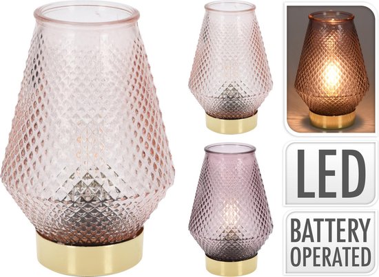 Home & Styling tafellamp LED gouden voet roze - H17 cm -Lamp - Zonder snoer  -... | bol.com