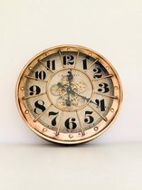 Clock Gear Gold/ White 60 cm diameter -  draaiende tandwielen - radar geluidloos - klok - horloge - landelijk - industriestijl - industrieel - cadeau - geschenk - kerst - nieuwjaar - verjaard