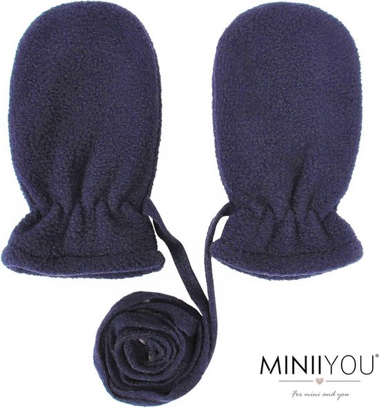 Moufles d'hiver Bébé Fleece avec cordon Marine (3-18 mois) - gants