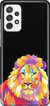 Samsung Galaxy A52 Telefoonhoesje - Premium Hardcase Hoesje - Dun en stevig plastic - Met Dierenprint - Leeuw - Oranje