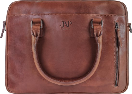 JAP Business Laptoptas - Echt leer - Waterdicht - Voor heren en dames - 14  inch - Cognac | bol