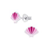 Joy|S - Zilveren schelp oorbellen - roze - 8 x 6 mm