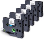 TELANO® 5 stuks Brother Compatible Label Tape TZe-131 - Zwart op Transparant - 12 mm x 8 m - TZe131