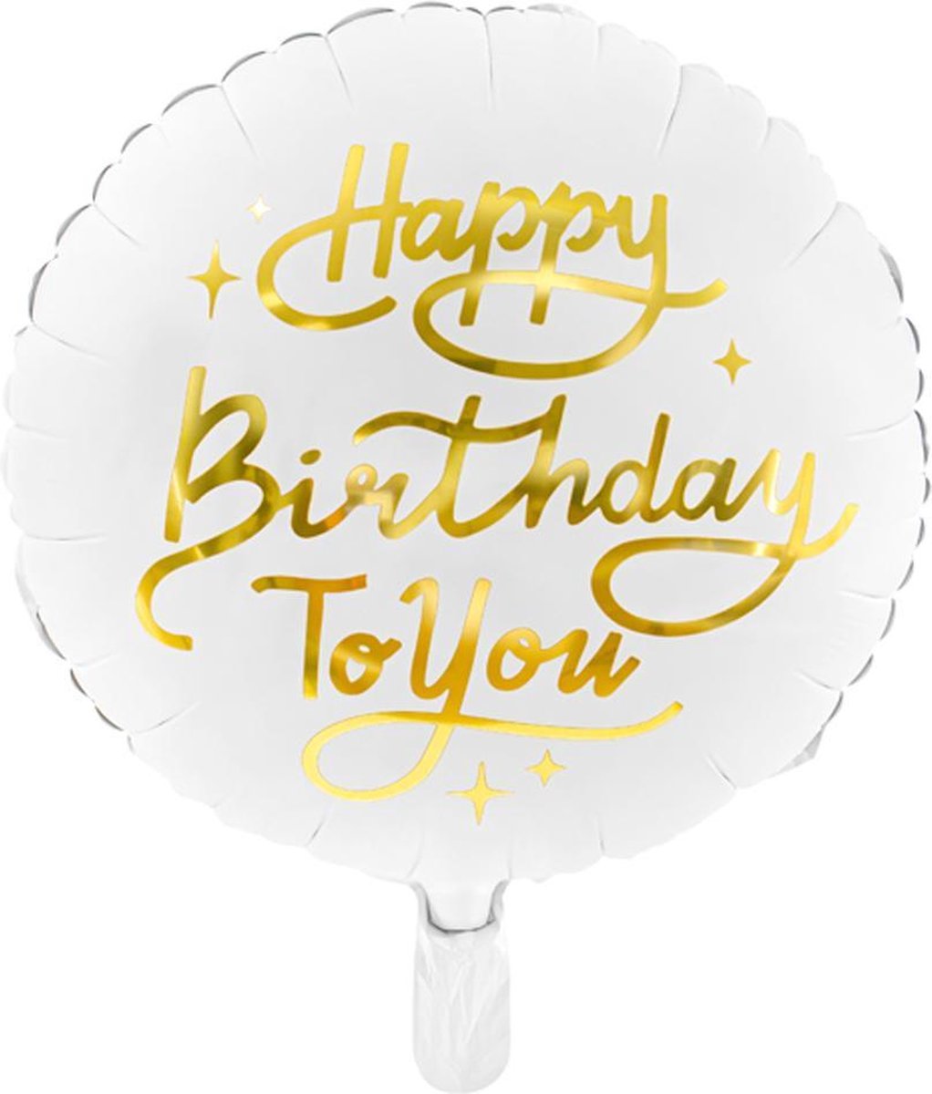 Folieballon Happy Birthday Goud/Wit (45cm)