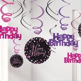 Amscan - Sparkling Celebrations - Swirl Decoratie Happy Birthday Pink (12 stuks)