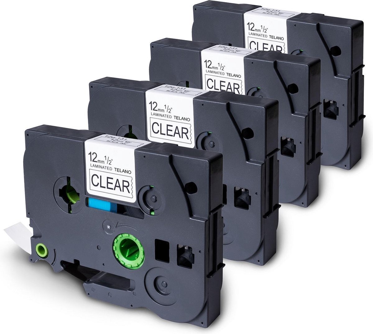Dappaz - 4 stuks Compatible Brother Label Tape TZe-131 Qze-131 - Zwart op Transparant - 12 mm x 8 m - Geschikt voor Brother P-Touch Labelprinter - TZe131