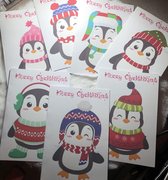 7 Pinguïn kerstkaarten met stickers en enveloppen