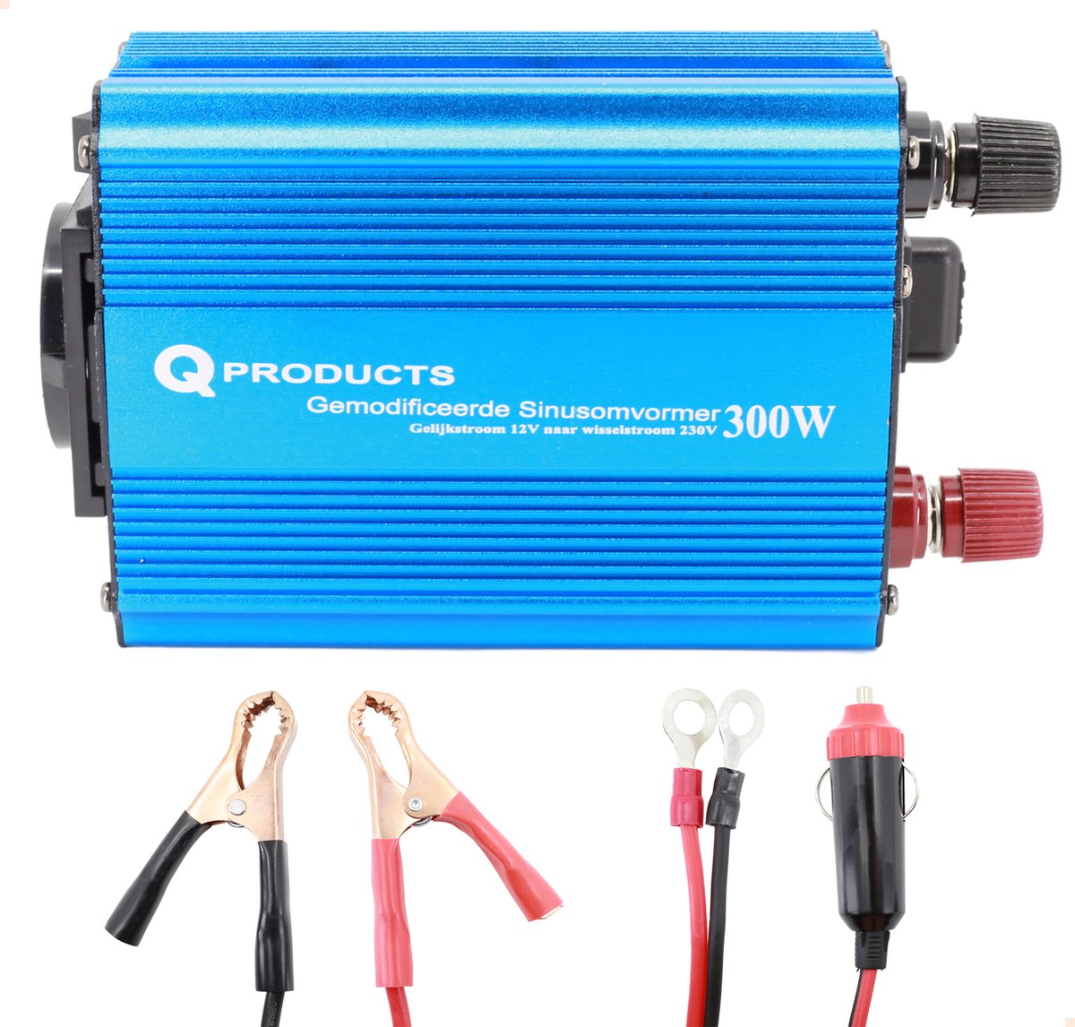 Qproducts Omvormer 12v Naar 230v - 300W/600W - Spanningsomvormer met Autostekker + USB Aansluiting - Power Inverter - Koelbox Kamperen - Boot / Auto - Qproducts