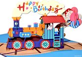 Popcards popupkaarten – Kinderkaart Kindertrein Verjaardag Verjaardagskaart Felicitatie Kind Happy Birthday Trein Locomotief Ballonnen pop-up kaart 3D wenskaart