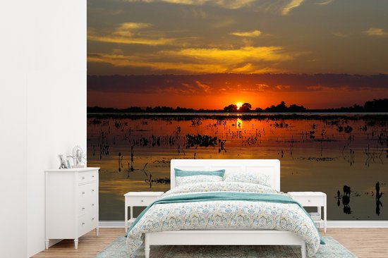 Behang - Fotobehang Rode gloed in de lucht bij de Pantanal - Breedte