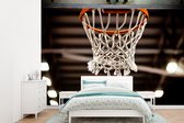 Behang - Fotobehang Een basketbal net van een basket - Breedte 305 cm x hoogte 220 cm