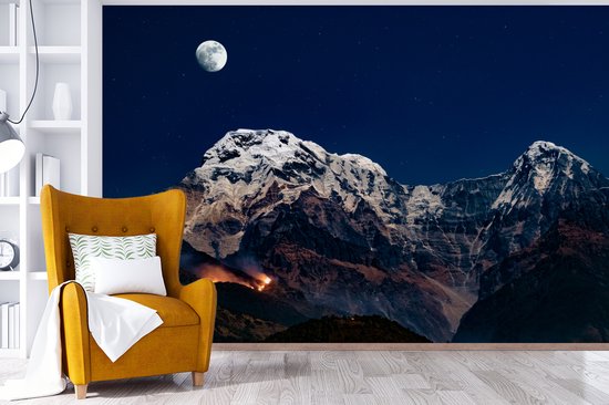 Papier peint photo peint photo vinyle - La pleine lune au-dessus du paysage largeur 330 cm x hauteur 220 cm - Tirage photo sur papier peint (disponible en 7 tailles)